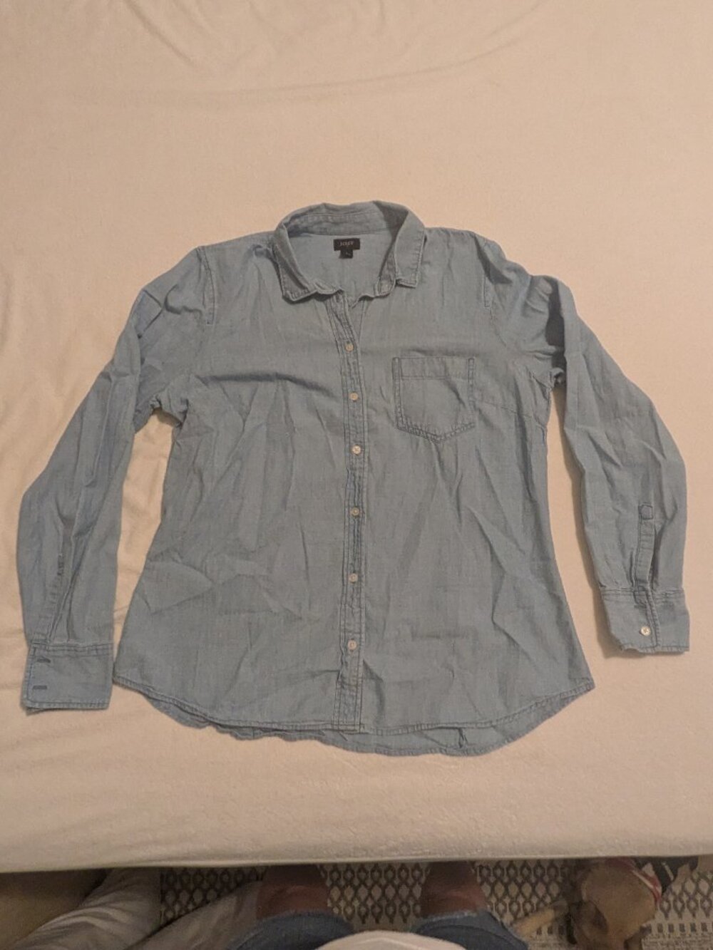 J Crew Long Sleeve Chambray Blue Button Up Large